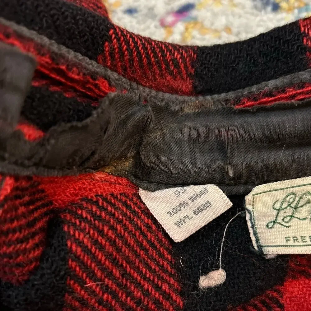Vtg LL Bean Wool Shirt Mens Small Red Black Script Label 60's US Rustic Outdoors